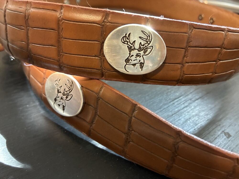 Brown Genuine Leather Belt with 4 Deer Head Hunting Conchos Size 40